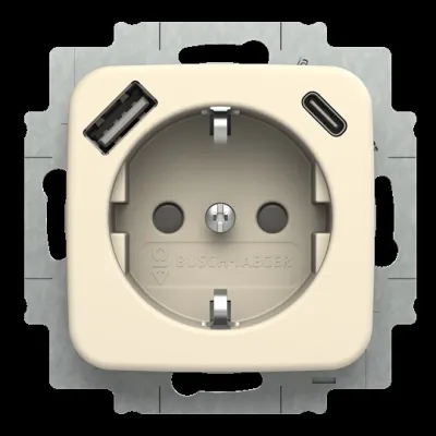 BUSCH-JAEGER Steckdose SCHUKO 20 EUCB2USBAC-212 | USB-A & USB-C | Unterputz | 16A 230V | Busch-Duro 2000 SI | Cremeweiß