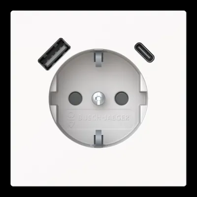BUSCH-JAEGER Steckdose SCHUKO USB-A USB-C 20 EUCB2USBAC-44G | Unterputz | 16A 230V | Safety+ | Studioweiß glänzend
