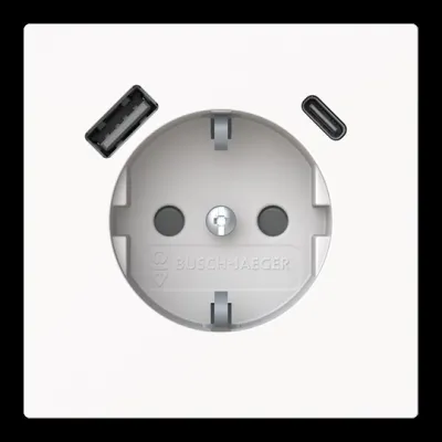 BUSCH-JAEGER Steckdose SCHUKO mit USB-A & USB-C | 20 EUCB2USBAC-44M | Unterputz | 16A 230V | Safety+ | Weiß