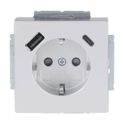 BUSCH-JAEGER Steckdose 20 EUCB2USBAC-83 | SCHUKO Unterputz | USB-A & USB-C Ladefunktion | Aluminium silber matt