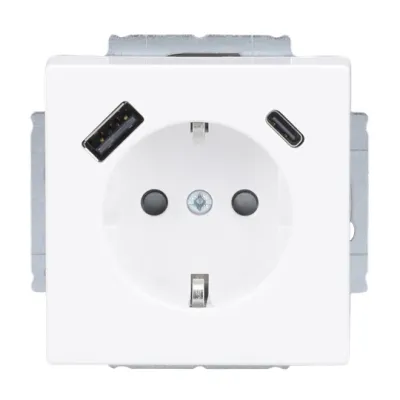 BUSCH-JAEGER Steckdose 20 EUCB2USBAC-84 | SCHUKO Unterputz | 1x USB-A & 1x USB-C | 16A 230V | IP20 | Studioweiß