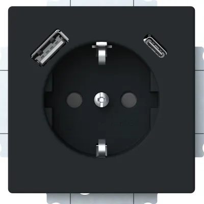 BUSCH-JAEGER Steckdose SCHUKO 20 EUCB2USBAC-885 | USB-A & USB-C Ladefunktion | Unterputz | 16A 230V | Schwarz matt