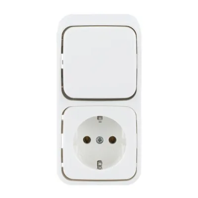 Busch-Jaeger Steckdosen-Schalter-Kombination 2601/6/2300EAPW500 | SCHUKO Aufputz Wechselschalter | 1-fach | IP20 | weiß