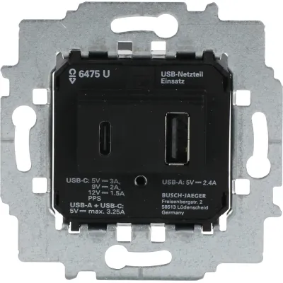 BUSCH-JAEGER Netzteil-Einsatz 6475 U | USB Ladegerät Unterputz USB-A & USB-C | 18W Schnellladung | 230V | anthrazit