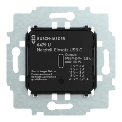 Busch-Jaeger USB-Spannungsversorgung 6479 U | USB-C UP | 3250mA | Schnellladefunktion | schwarz