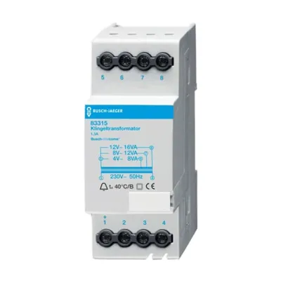 Busch-Jaeger Klingeltrafo 83315 | 12V 1,3A | REG Reiheneinbau | Türöffner geeignet | 230V AC | IP20 | kurzschlusssicher