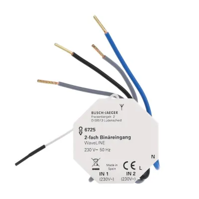 Busch-Jaeger Binäreingang WaveLINE 2-fach 6725 | Funk-Binäreingang Unterputz | 230V AC | 868 MHz | Repeater | studioweiß
