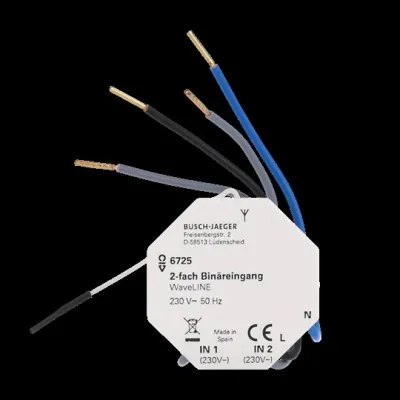 Busch-Jaeger Binäreingang WaveLINE 2-fach 6725 | Funk-Binäreingang Unterputz | 230V AC | 868 MHz | Repeater | studioweiß