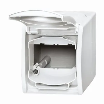 Busch-Jaeger Aufputzgehäuse 1758 WN-54 | IP44 | Datenanschluss | Klappdeckel | Beschriftungsfeld | alpinweiß