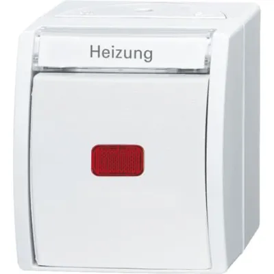 Busch-Jaeger Wippkontrollschalter 2601/6 SKWNH-54 | Heizung-Notschalter | Wechselschalter Aufputz | IP44 | alpinweiß