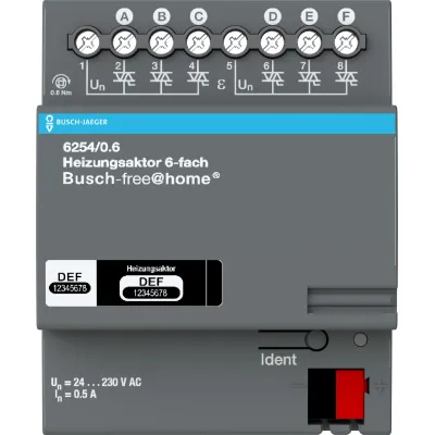 Busch-Jaeger Heizungsaktor 6-fach | REG 6254/0.6 | free@home | 6 Ausgänge | 24–230V | IP20 | 4TE | für Stellantriebe