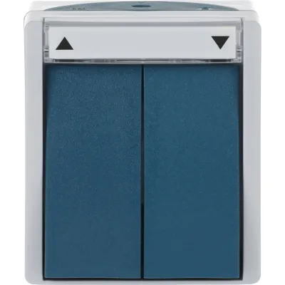 Busch-Jaeger Jalousieschalter 2601/4 W-53 | Wippschalter 1-polig Aufputz | IP44 | Beschriftungsfeld | grau/blaugrün