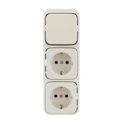 Busch-Jaeger Steckdosen Kombination 2601/6/2300/2 EAP | 2x SCHUKO AP | Wechselschalter | vertikal | IP20 | cremeweiß