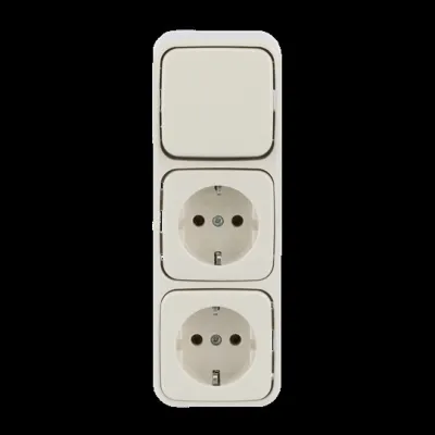 Busch-Jaeger Steckdosen Kombination 2601/6/2300/2 EAP | 2x SCHUKO AP | Wechselschalter | vertikal | IP20 | cremeweiß