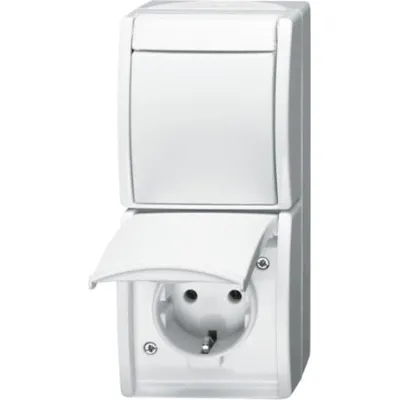 Busch-Jaeger Steckdose mit Wippschalter 2601/6/20 EW-54 | SCHUKO | Aufputz | IP44 | alpinweiß