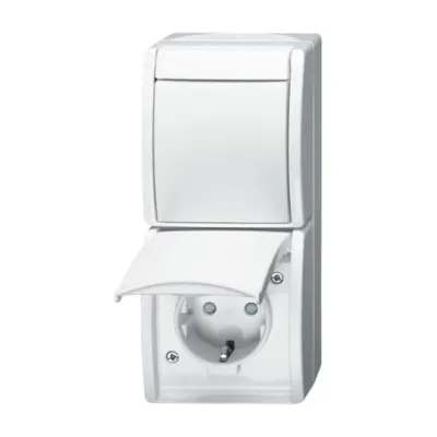 Busch-Jaeger Steckdosenkombination 2601/6/20 EBW-54 | SCHUKO Steckdose mit Wippschalter | Aufputz | IP44 | alpinweiß