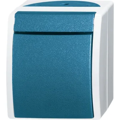 Busch-Jaeger Kreuzschalter 2601/7 W-53 | Wippschalter Aufputz | IP44 | 250V 10AX | Thermoplast matt | grau/blaugrün