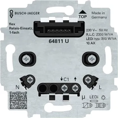 Busch-Jaeger Relais-Einsatz flex 64811 U | Unterputz-Schaltaktor 10A 230V | Smart Home kompatibel | Schwarz glänzend