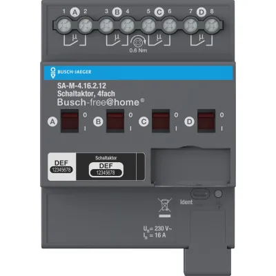 Busch-Jaeger Schaltaktor SA-M-4.16.2.12 | 4-fach 16A REG | free@home | 230V | 4TE | 2500W | potenzialfrei | IP20