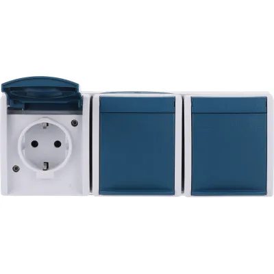 Busch-Jaeger Schuko Steckdose 3-fach 2300/3 EW-53 | Aufputz | IP44 | Klappdeckel | 16A 250V | ocean grau/blaugrün