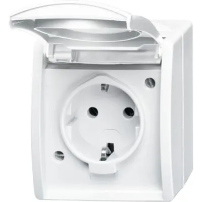 Busch-Jaeger SCHUKO Steckdose 20 EWN-54 | Aufputz | IP44 | Klappdeckel | Beschriftungsfeld | 16A | alpinweiß