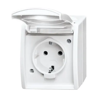 Busch-Jaeger Schuko Steckdose 20 EW-54 | Aufputz | Klappdeckel | IP44 | ocean Serie | 16A 250V | Thermoplast | alpinweiß