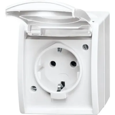 Busch-Jaeger Schuko Steckdose 20 EW-54 | Aufputz | Klappdeckel | IP44 | ocean Serie | 16A 250V | Thermoplast | alpinweiß
