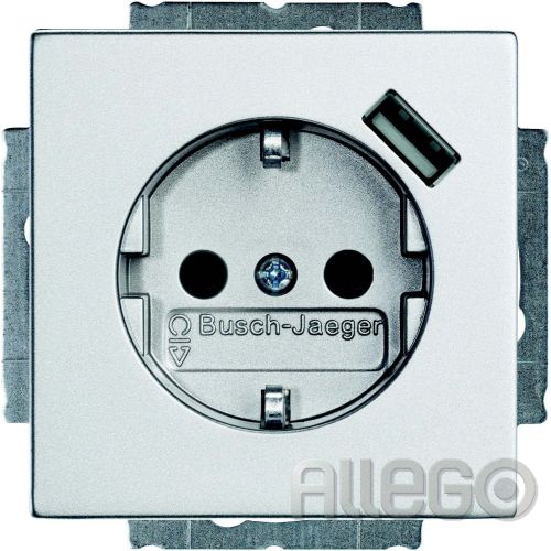Bild: Busch-Jaeger Schuko/USB-Steckdose alusilber 20 EUCBUSB-83