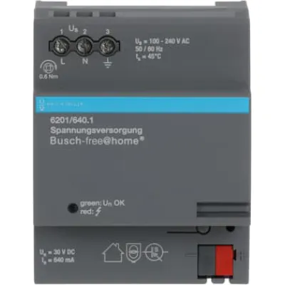 Busch-Jaeger Spannungsversorgung 6201/640.1 | free@home REG-Netzteil 640mA 4TE mit LED-Anzeige, integrierte Drossel