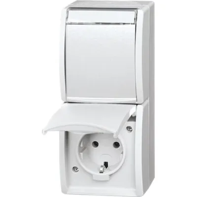 Busch-Jaeger SCHUKO Steckdose 2-fach Aufputz | senkrecht | IP44 | Klappdeckel | Beschriftungsfeld | alpinweiß