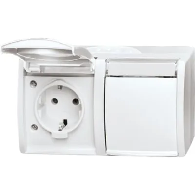 Busch-Jaeger SCHUKO Steckdose 2fach 20/2 EWN-54 | Aufputz | IP44 | Klappdeckel | Beschriftungsfeld | alpinweiß