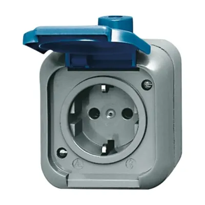 Busch-Jaeger Steckdose Aufputz 2300 EWSI | SCHUKO 2-polig | Klappdeckel | IP44 | schlagfest | 16A 250V | Kunststoff blau