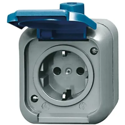Busch-Jaeger Steckdose Aufputz 2300 EWSI | SCHUKO 2-polig | Klappdeckel | IP44 | schlagfest | 16A 250V | Kunststoff blau