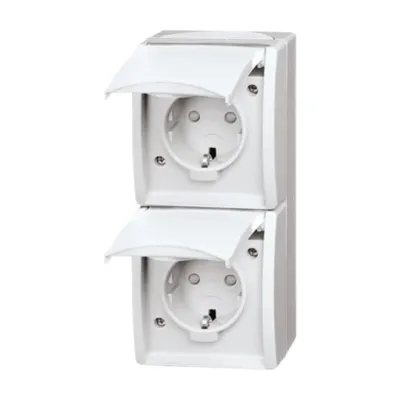 Busch-Jaeger Steckdose 2-fach senkrecht | IP44 | Aufputz | Klappdeckel | alpinweiß | erhöhter Berührungsschutz