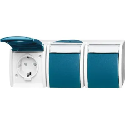 Busch-Jaeger Steckdosenleiste 3-fach | SCHUKO® | IP44 | Klappdeckel | grau/blaugrün