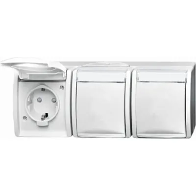 Busch-Jaeger SCHUKO Dreifachsteckdose Aufputz | IP44 | Klappdeckel | Berührungsschutz | alpinweiß