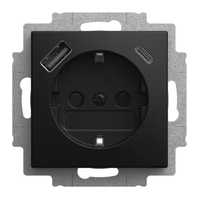 BUSCH-JAEGER Steckdose 20 EUCB2USBAC-915 | SCHUKO USB-Steckdose | 1x USB-A & 1x USB-C | UP | schwarz matt