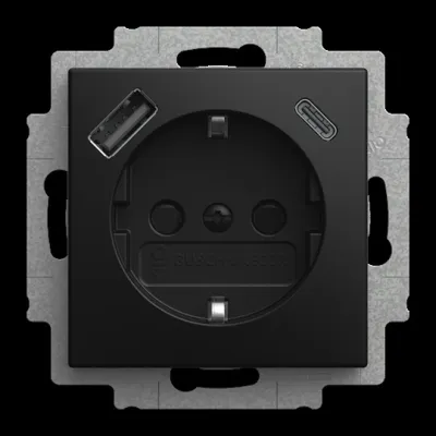BUSCH-JAEGER Steckdose 20 EUCB2USBAC-915 | SCHUKO USB-Steckdose | 1x USB-A & 1x USB-C | UP | schwarz matt