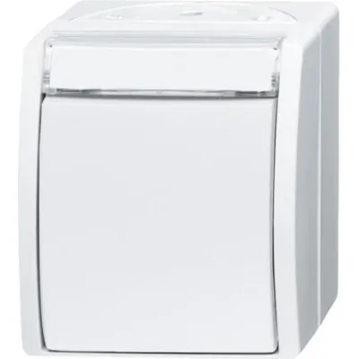 Busch-Jaeger Wippschalter 2601/6 WN-54 | Wechselschalter Aufputz IP44 | mit Beschriftungsfeld | alpinweiß | 250V 10AX