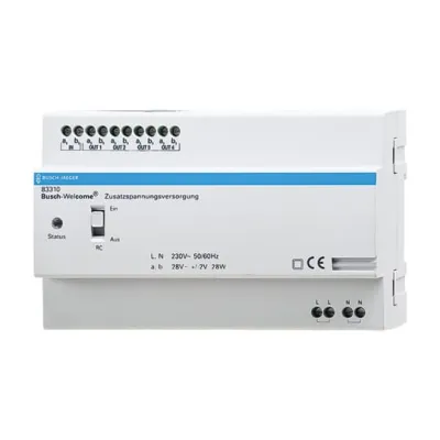 Busch-Jaeger Zusatzspannungsversorgung 83310 | REG 230V 28W | für Busch-Welcome | 4 Ausgänge | IP20 | Maße 90x144x65mm