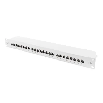 DIGITUS Patchpanel DN-91624S-EA | CAT 6A 24-Port 1HE RJ45 geschirmt | 19 Zoll | LSA-Anschluss | Grau RAL 7035