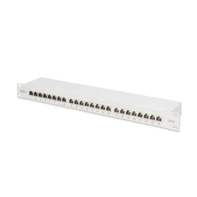 DIGITUS Patchpanel DN-91624S-EA | CAT 6A 24-Port 1HE RJ45 geschirmt | 19 Zoll | LSA-Anschluss | Grau RAL 7035