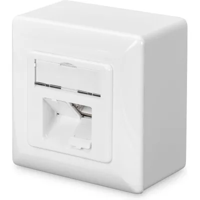 DIGITUS Netzwerkdose Aufputz DN-9006-N | CAT 6 | 2x RJ45 geschirmt | LSA | 40° Buchsenwinkel | weiß RAL9003
