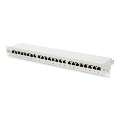 DIGITUS Patch Panel DN-91624S | CAT 6 geschirmt | 24-Port RJ45 8P8C | 1HE Rackmount | LSA-Anschluss | grau RAL 7035