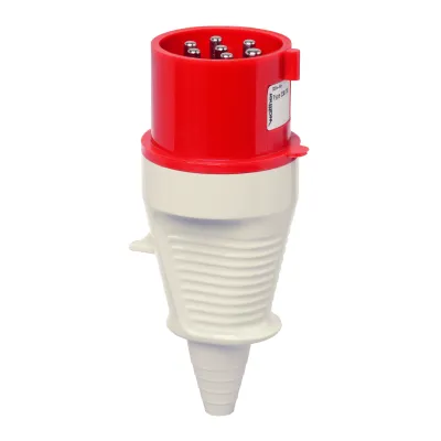WALTHER CEE-Stecker 230706 | 32A 7-polig 400V 6h | IP44 | Schraubklemme | PA6-Kunststoff | Kabelknickschutz | rot