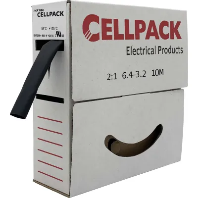 Cellpack Schrumpfschlauch SB 6.4-3.2 | 10m x 6,4/3,2mm | 2:1 dünnwandig | Polyolefin schwarz