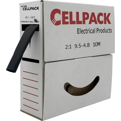 Cellpack Schrumpfschlauch-Abrollbox SB 9,5-4,8mm 10m | 2:1 | dünnwandig | schwarz | Polyolefin