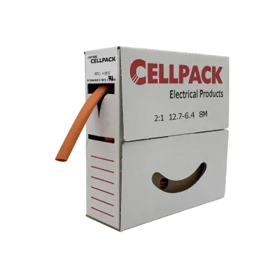 Cellpack Schrumpfschlauch-Abrollbox SB 12.7-6.4 | 8m Warmschrumpfschlauch 2:1 Ø12,7/6,4mm orange
