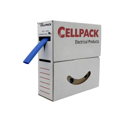 Cellpack Schrumpfschlauch Abrollbox SB25.4-12.7 | 4m | Schrumpfrate 2:1 | dünnwandig | Polyolefin | 25,4-12,7mm | blau
