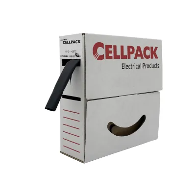Cellpack Schrumpfschlauch-Abrollbox 127104 | Schrumpfschlauch 3:1 | 15m x 3/1mm | dünnwandig Polyolefin | schwarz